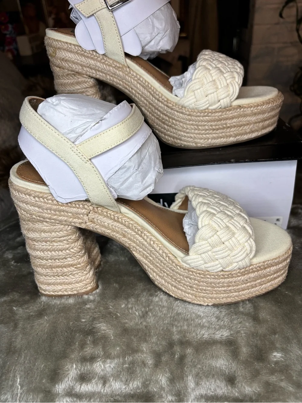 DV Dolce Vita WALLEY Platform Braided Espadrille Sandals - Cream